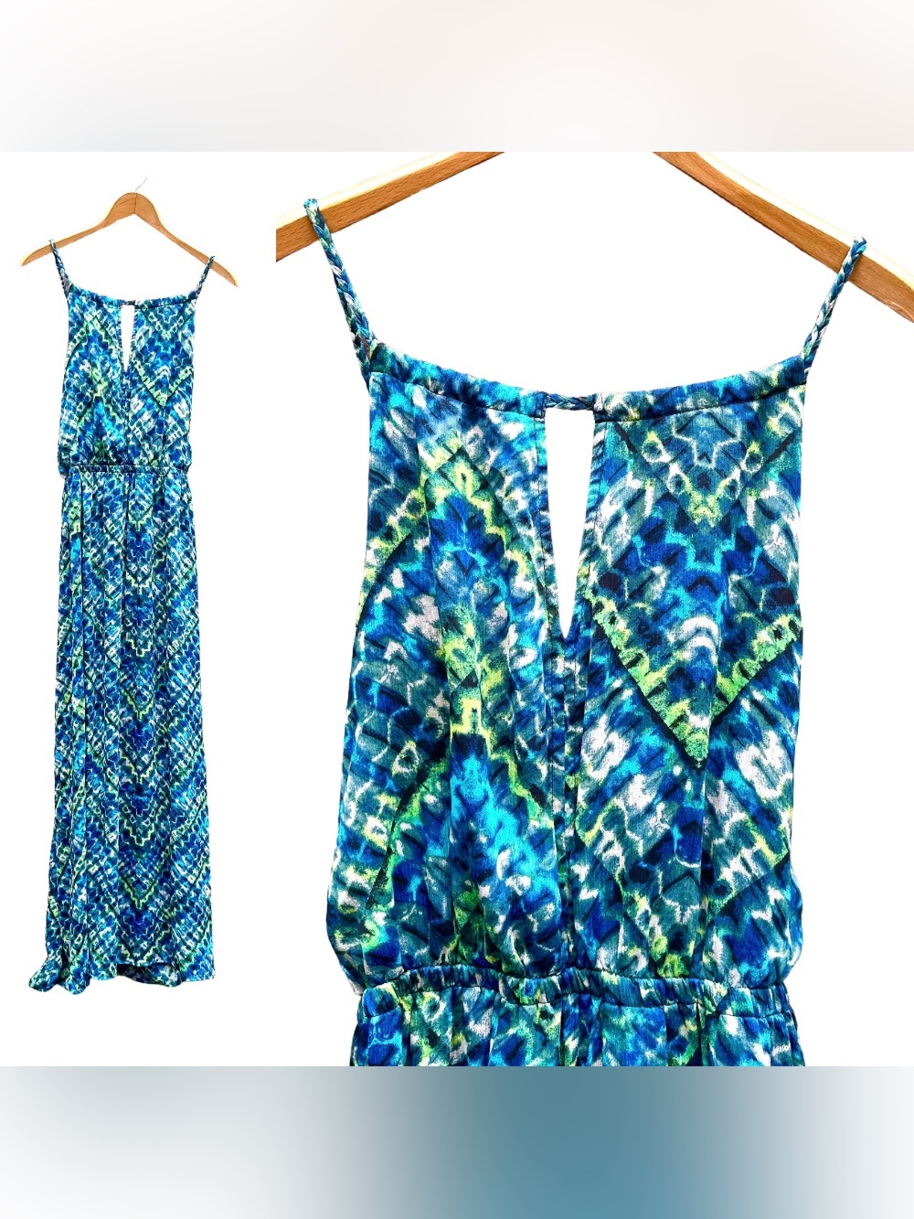 Forever 21+ Maxi Dress Blue Green Multi Plus Size 2X Sundress Braided Straps